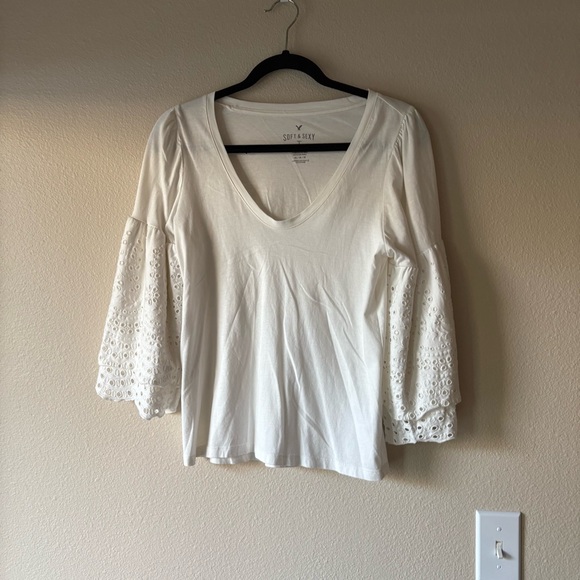 American Eagle Outfitters Tops - American Eagle Outfitters soft and sexy White Ruffled Blouse